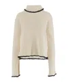 Jil Sander Ribbed High-neck Ruffled Sweater In Neutral
