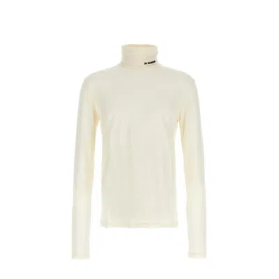 Jil Sander Turtleneck Sweater With Contrast Logo And Smooth Texture In White