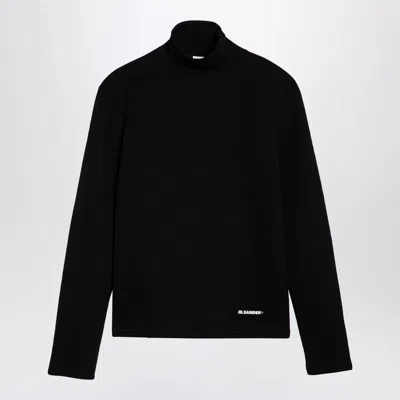 Jil Sander Turtleneck Sweater With Logo Patch In Black