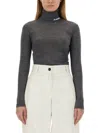 Jil Sander Logo Wool Blend Jersey Turtleneck Top In Grey