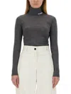 Jil Sander Logo Wool Blend Jersey Turtleneck Top In Grey