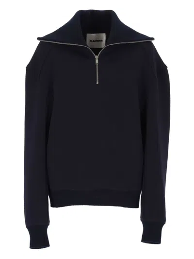 Jil Sander Turtleneck Zip-up Sweater In Blue