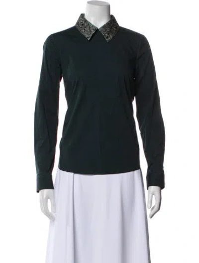 Pre-owned Jil Sander Tweed Pattern Long Sleeve Top In Green