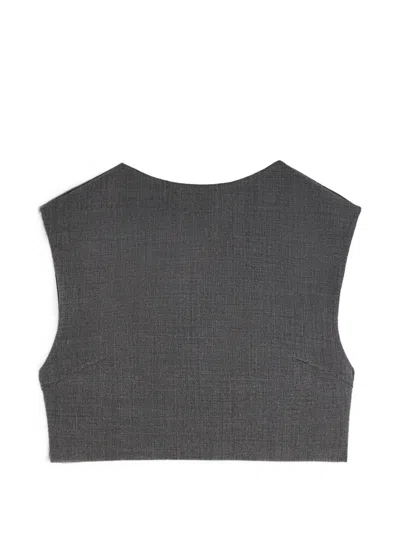 Jil Sander Twill Crop Top In Gray