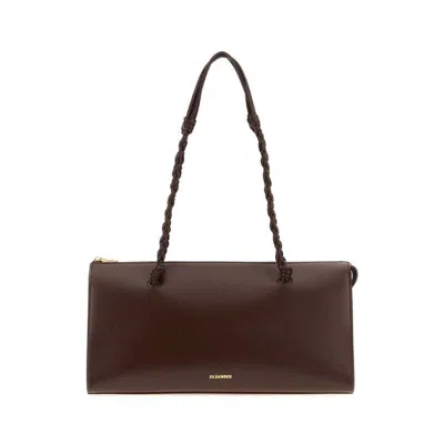 Jil Sander Twisted Handle Calf Leather Shoulder Bag  Brown