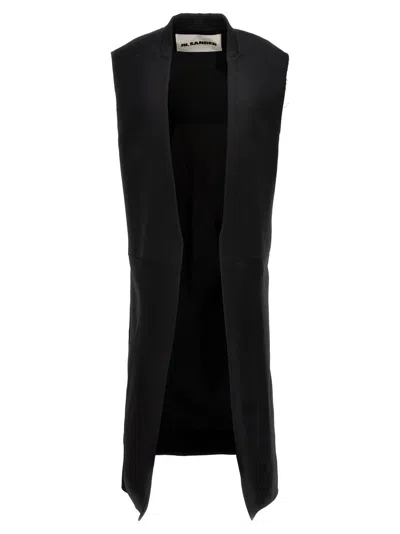 JIL SANDER TWO-MATERIAL LONG VEST