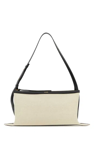Jil Sander Two-tone Canvas And Leather Medium Empire Shoulder Bag In 280