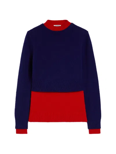 Jil Sander Two-tone Double-layer Sweater In Blue