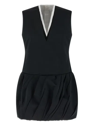 Jil Sander V-neck Balloon-skirt Mini Dress In Gray