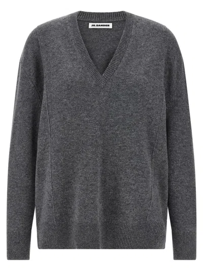 JIL SANDER V-NECK CASHMERE BLEND SWEATER
