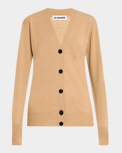 Jil Sander V-neck Cashmere Cardigan In Gold Earth