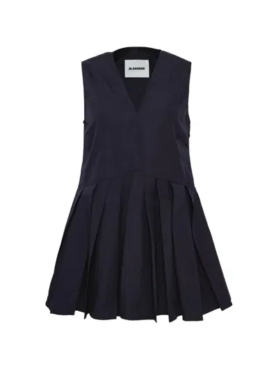 Jil Sander V-neck Cotton Blouse In Blue