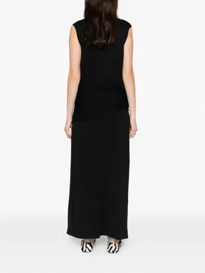 Jil Sander V-neck Draped Maxi Dress In Black