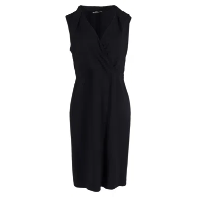 Jil Sander V-neck Knee Length Dress In Navy Blue Virgin Wool