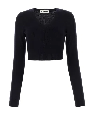 JIL SANDER JIL SANDER V-NECK KNITTED CROP TOP