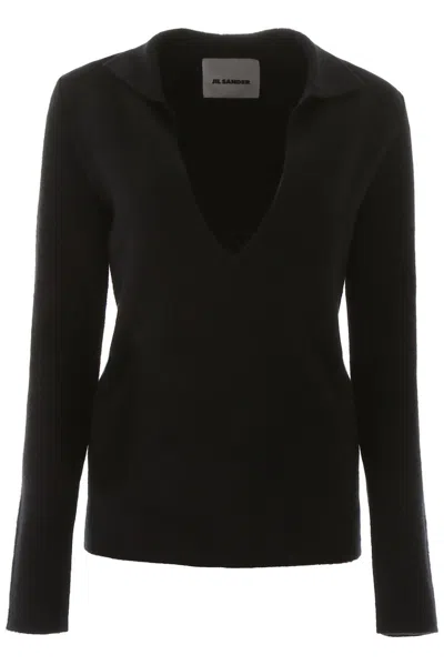 Jil Sander V-neck Knitted Jumper In Nero