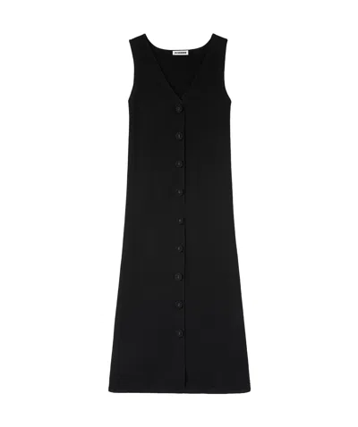 JIL SANDER JIL SANDER V-NECK BUTTONED RIBBED MIDI DRESS