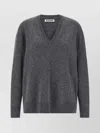 Jil Sander V-neck Long Sleeve Cashmere Knit Sweater In Gray