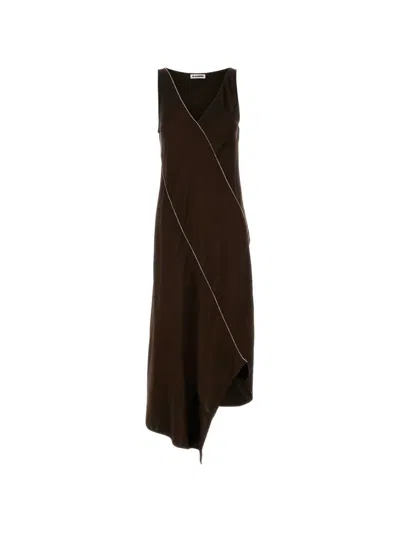 Jil Sander V-neck Maxi Dress In Brown