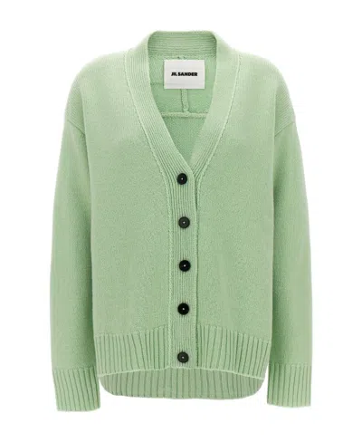 Jil Sander V-neck Ribbed-knit Cardigan In Green