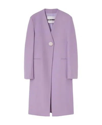 Jil Sander V-neck Single-breasted Coat In Purple