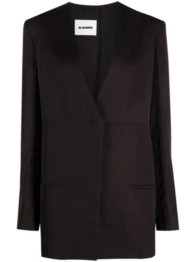 Jil Sander V-neck Single-breasted Jacket In Brown