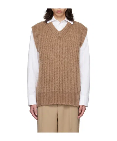 Jil Sander V-neck Sleeveless Knitted Sweater In Nude