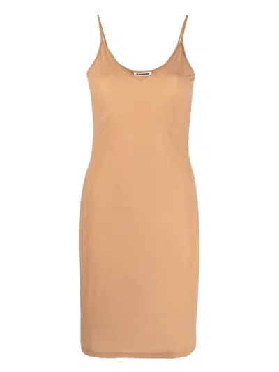 Jil Sander V-neck Slip Minidress In Brown