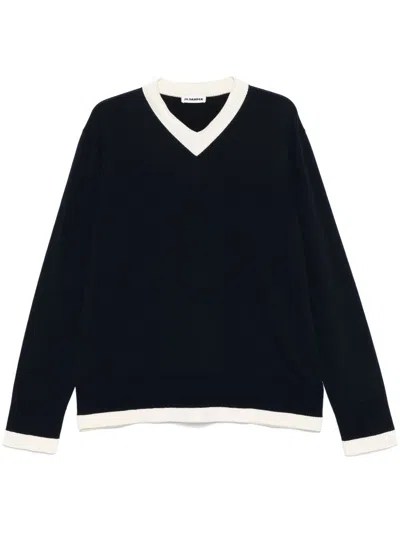 Jil Sander V-neck Sweater In Blue