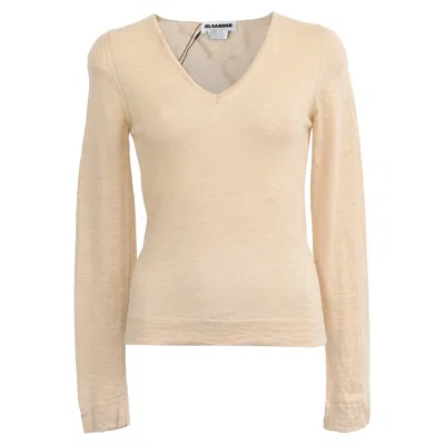 Jil Sander V-neck Sweater In Beige Cashmere In Yellow