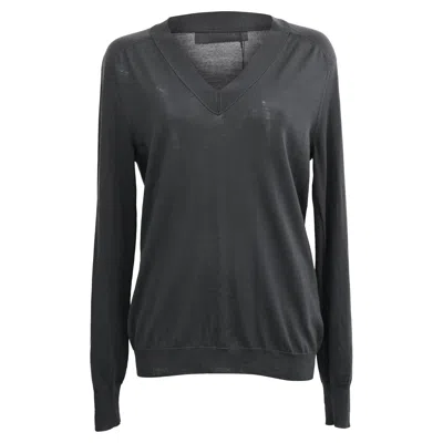 Jil Sander V-neck Sweater In Black Wool In Gray