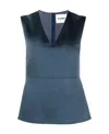Jil Sander Smooth Blue Fabric Fitted Deep V-neck Tank Top In Blue