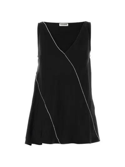 Jil Sander Viscose Top Sleeveless V Neckline Trim In Brown