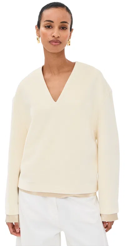 Jil Sander V-neck Top Long Sleeve Ecru In Neutral