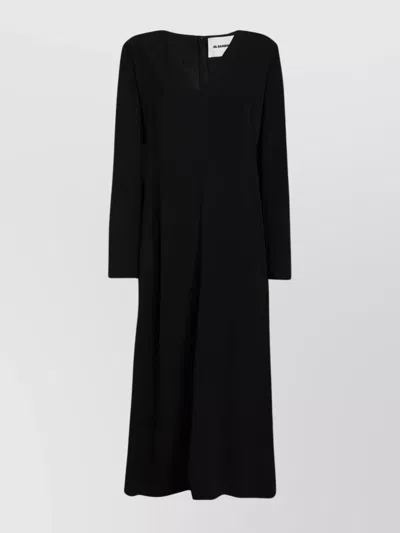 JIL SANDER V-NECK VISCOSE DRESS WITH LONG SLEEVES