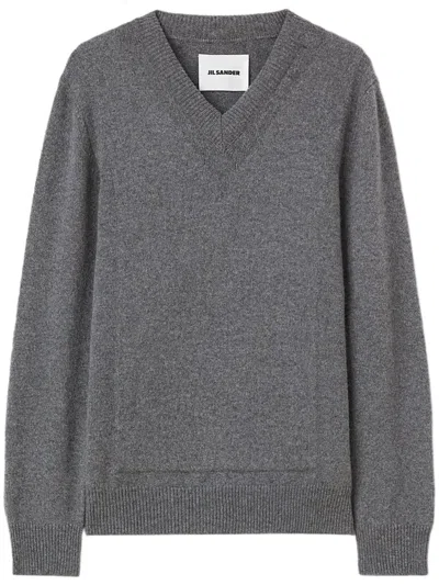 Jil Sander V-neck Wool-blend Jumper In Grey