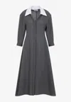 Jil Sander V-neck Wool Canvas Midi Dress In Gray