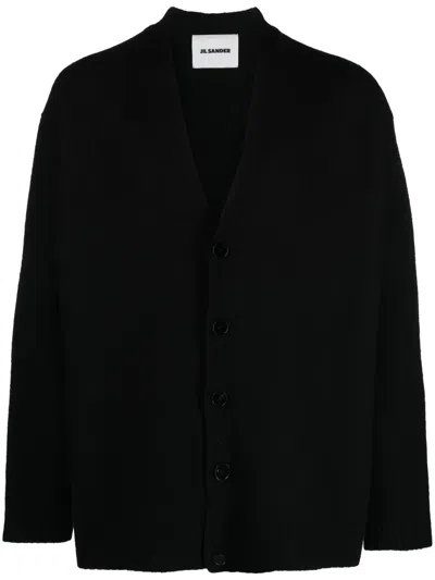 Jil Sander Classic V-neck Merino Wool Cardigan In Black
