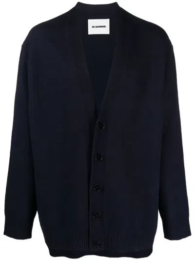 Jil Sander V-neck Wool Cardigan In Blue