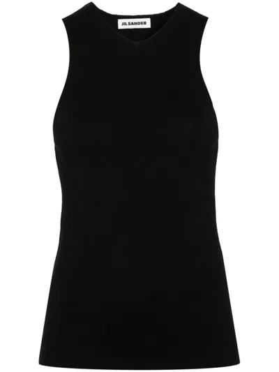 Jil Sander V-neck Wool Tank Top In Black
