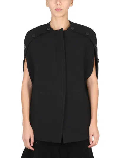 Jil Sander Elegant Wool Cape With Concealed Details In Black