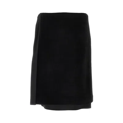 Jil Sander Velvet And Satin Double Midi Skirt In Black
