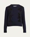 Jil Sander Velvet Floral Embroidered Merino Crewneck Sweater In Blue
