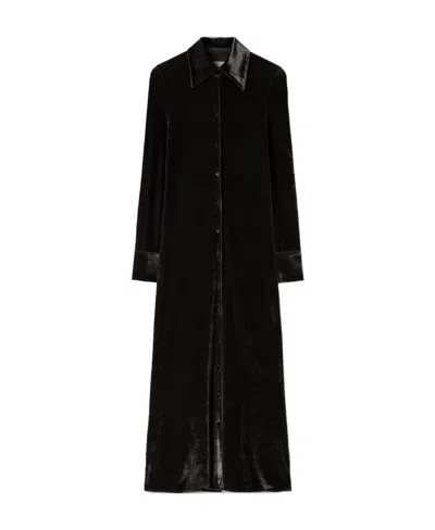 Jil Sander Velvet Maxi Shirtdress In Black