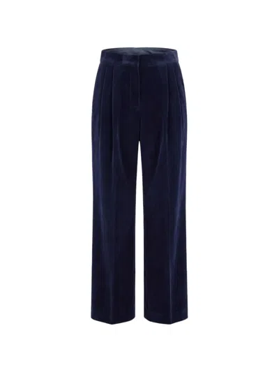 Jil Sander Velvet Pleated Tailored Trousers In Blue