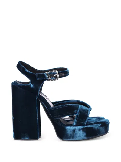 Pre-owned Jil Sander Velvet Sandals In Blue