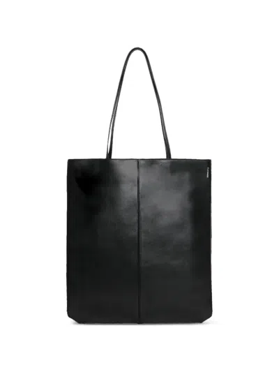 Jil Sander Linea Leather Shopping Handbag With 35 Cm Width And 39 Cm Height In Black