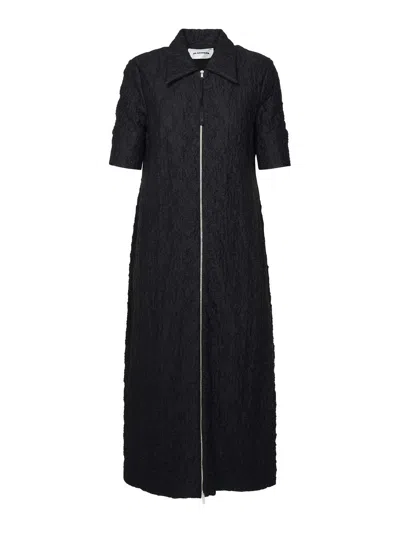 Jil Sander Black Spread Collar Midi Dress