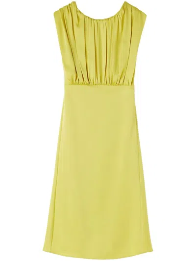Jil Sander Vestido Midi Fruncido In Green