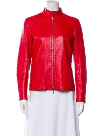 Pre-owned Jil Sander Vintage 2000's Patent Leather Café Racer Jacket In Red